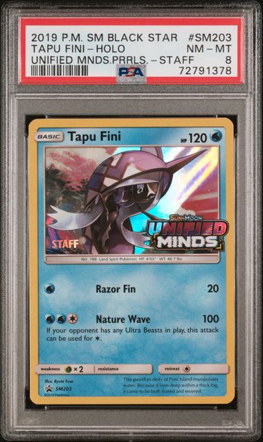 2019 POKEMON SM BLACK STAR PROMO #SM203 TAPU FINI-HOLO UNIFIED MNDS.PRRLS.-STAFF